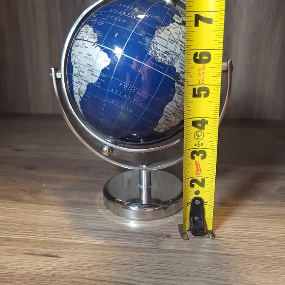 Small Rotating Globe Metal Sphere World Globe Blue Geography Desk Office Decor - Picture 8 of 9